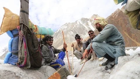 K2 Basecamp Porters Stock Footage 78883679