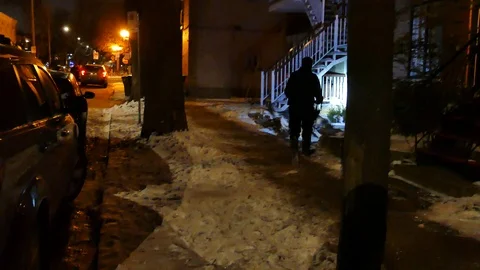 K9 on the sidewalk at night Stock Footage 125357444