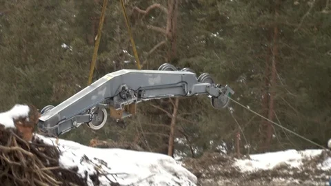 Ka-32 helicopter rise with multi-ton metal structure. Stock Footage 106799422