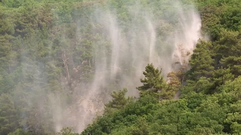 Ka-32A fire and rescue helicopter liquidates  fire in a forest Stock Footage 288605823