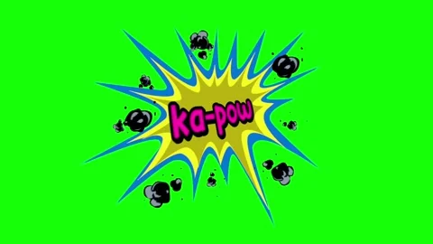 Ka pow comic-style speech bubble pop with skulls animation on green screen Video stock 314318119