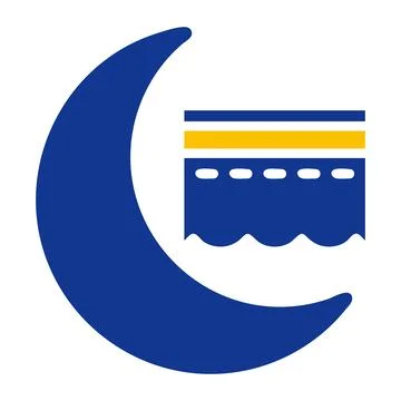 Kaaba icon solid blue yellow colour ramadan symbol perfect. Stock Illustration