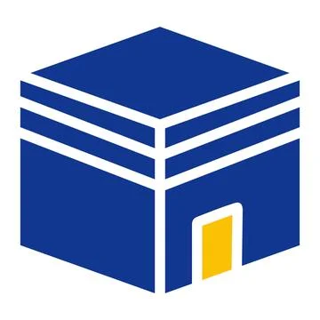 Kaaba icon solid blue yellow colour ramadan symbol perfect. Stock Illustration