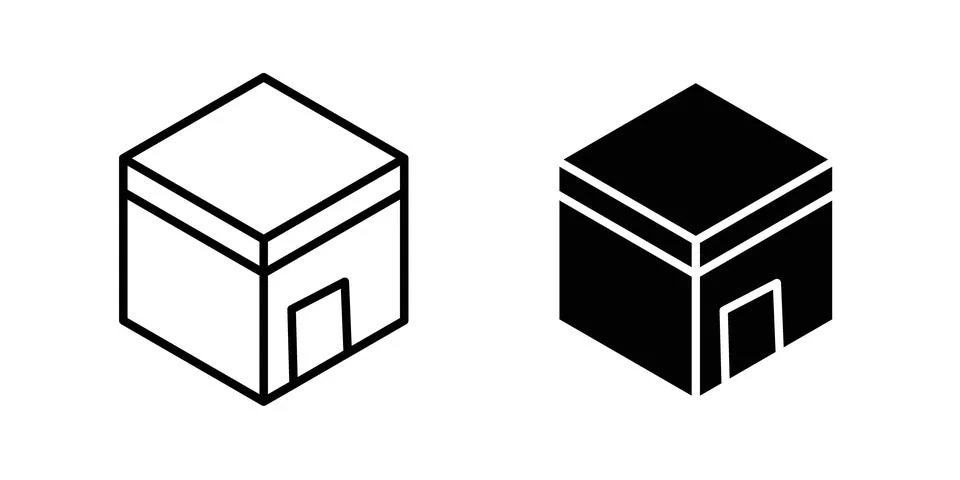 Kaaba icon solid, line, and editable vector set. Stock Illustration