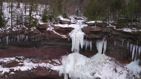 Kaaterskill Fall - Frozen Waterfall - Upstate NY 2 Stock Footage 77981098
