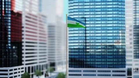 Kabardino Balkaria Flag 3D Render Animation Waving in Front of Modern Glass  Stock Footage 332954390