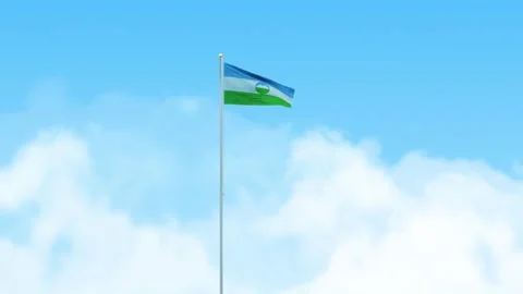 Kabardino Balkaria Flag 3D Render Animation Waving on Pole with Blue Sky Video stock 332962979