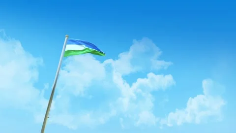 Kabardino Balkaria Flag 3D Render Animation on Pole with Blue Sky and Clouds Stock Footage 333163905