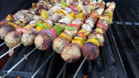 Kabob on BBQ Grill Stock Footage 326704604