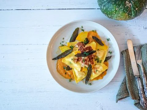 Kabocha squash ravioli Stock Photos