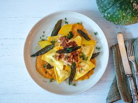 Kabocha squash ravioli Stock Photos