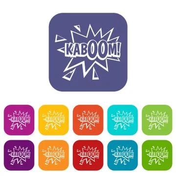 Kaboom, explosion icons set flat Stock Illustration