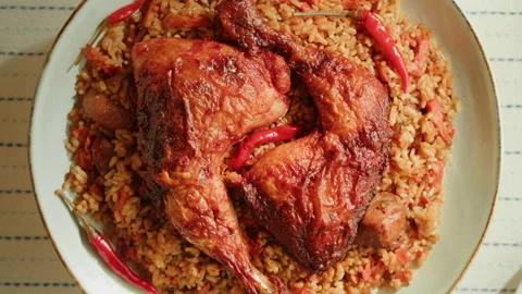 Kabsa top view, rice and meat dish, saudi arabia national traditional food Video stock 198224286