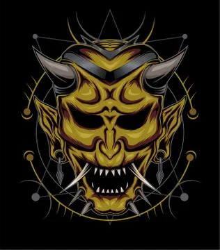 Kabuki illustration. devil face illustration. vector head of red demon. japan Stock Illustration