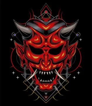 Kabuki illustration. red devil face illustration. vector head of red demon Stock Illustration