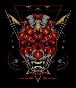 Kabuki illustration. red devil face illustration. vector head of red demon. Stock Illustration