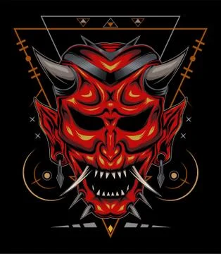 Kabuki illustration. red devil face illustration. vector head of red demon. Stock Illustration