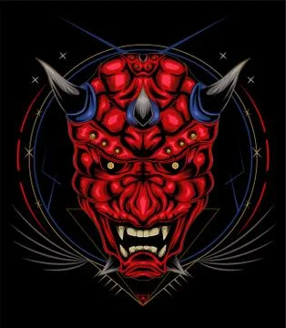 Kabuki illustration. red devil face illustration. vector head of red demon. Stock Illustration
