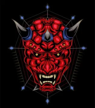 Kabuki illustration. red devil face illustration. vector head of red demon. Stock Illustration
