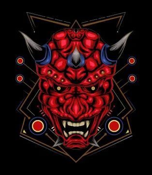 Kabuki illustration. red devil face illustration. vector head of red demon. Stock Illustration