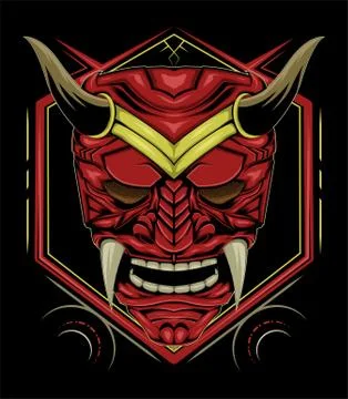 Kabuki illustration. vector red devil face illustration. vector head of red d Stock Illustration