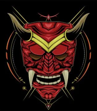 Kabuki illustration. vector red devil face illustration. vector head of red d Stock Illustration