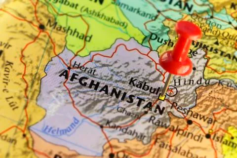 Kabul, capitol of Afghanistan pinned map Stock Photos
