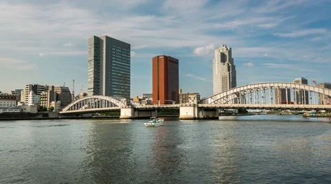 Kachidoki Bridge and Sumida River near Tsukiji Market Stock Footage 51125520