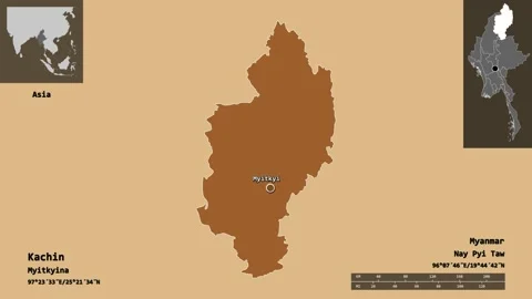 Kachin location. Myanmar. Solid patterned map Stock Footage 135482533