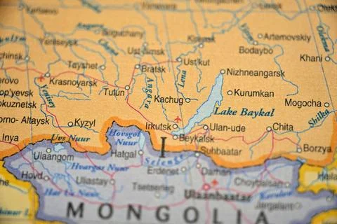 Kachug World Map Location Marker Photograph with Soft Blurred Background Mi.. Stock Photos