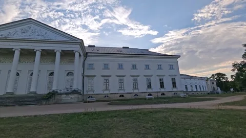 Kacina Chateau close architectural view of columns and ornate facade Stock Footage 346413005