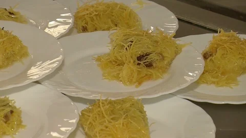 Kadaif pear - Middle Eastern Pastry Stock Footage 90242348