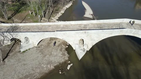 Kadin most - stone arch bridge over the Struma River, Nevestino, Bulgaria Stock Footage 154680481