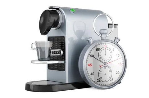 Kaffeepadmaschine mit Stoppuhr, 3D-Rendering Coffee pod machine with stopw... 스톡 사진