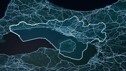 Kagoshima Japan Glowing Digital Map Animation 4K Stock Footage 340609119