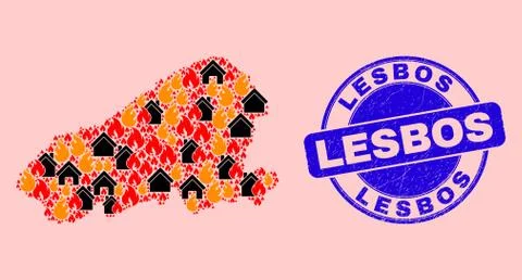 Kahoolawe Island Map Composition of Flame and Buildings and Textured Lesbos Seal Ilustración de archivo