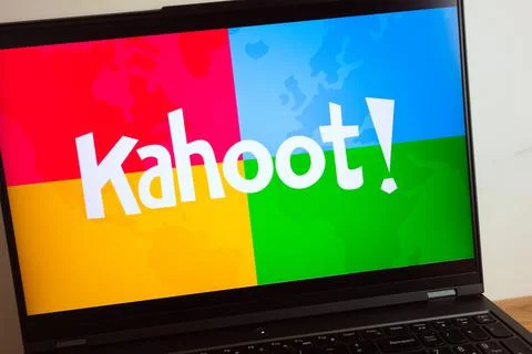 Kahoot! learning platform logo displayed on laptop Stock Photos