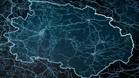 Kahramanmaras Turkey Glowing Digital Map Animation 4K Stock Footage 340178366