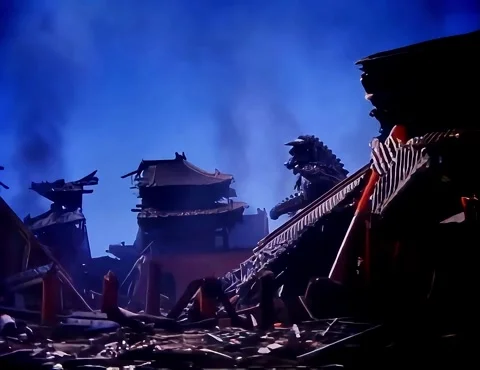 Kaiju Post Attack Stock Footage 345081946