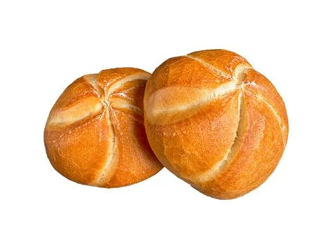 Kaiser rolls bread bakery fresh golden crusty round buns isolated on white .. Stock Photos