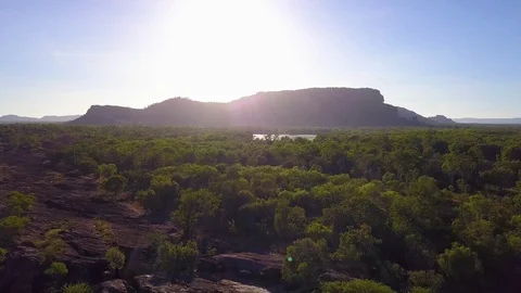 Kakadu Forward tracking shot toward Nourlangie Rock, Australia Stock Footage 123888965