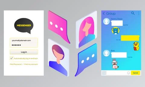 Kakao talk Messenger, Chat Interface and Avatars Illustration