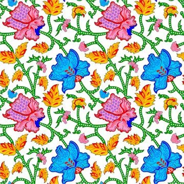 Kalamkari outline flower vector pattern design. Stock Illustration