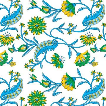 Kalamkari vector flower leaf pattern design. Stock-Illustration