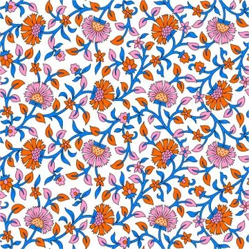 Kalamkari vector flower pattern design. Illustrazione stock