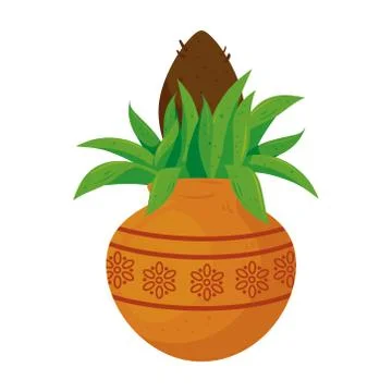 Kalash with coconut and mango leaf isolated icon Stock Illustration