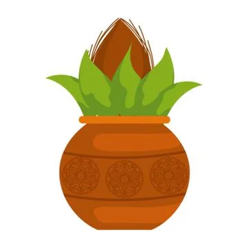 Kalash with coconut and mango leaf Stock Illustration