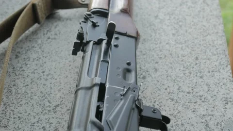 Kalashnikov assault rifle at the shooting range Stock Footage 194795699