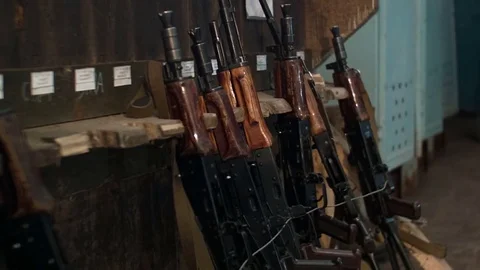 Kalashnikov automatic weapons Stock Footage 73579996