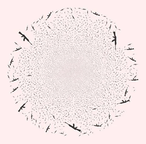 Kalashnikov Gun Icon Collage Exploding Spheric Cluster Stock Illustration